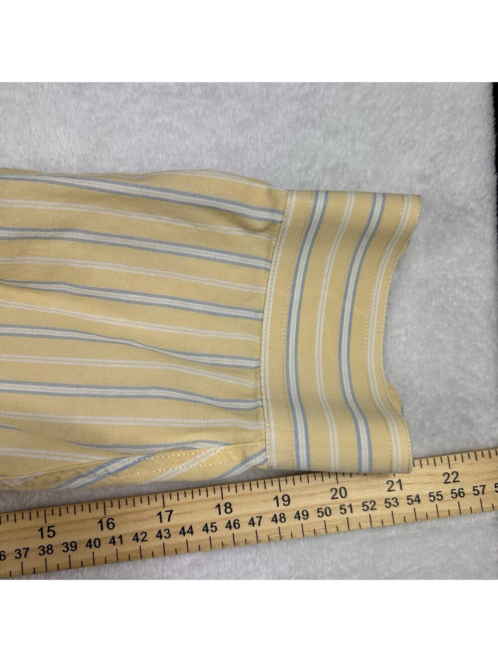 Vtg L.L.Bean Shirt Mens Large Regular Yellow Blue Stripe Cotton Long Sleeve - Picture 7 of 9